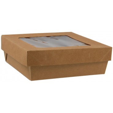 #GLT-1400-CSB Caserole din carton + capac cu fereastra, kraft natur, L155 - H50