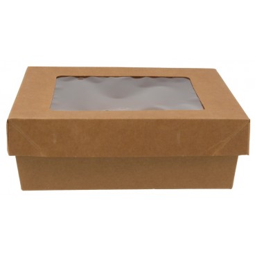 #GLT-1400-CSB Caserole din carton + capac cu fereastra, kraft natur, L155 - H50