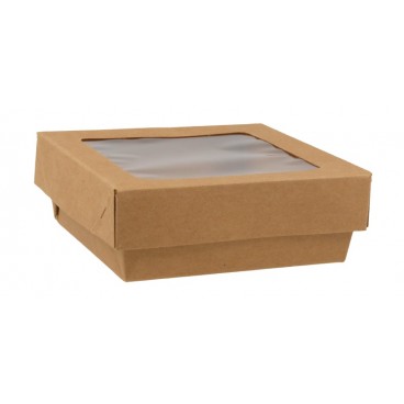 #GLT-1400-CSB Caserole din carton + capac cu fereastra, kraft natur, L115 - H40