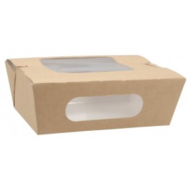 #CTR-CRTKNA-1400 Caserole din carton cu fereastra, 170 x 120 x 50 mm, kraft natur + alb