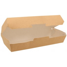 #CTR-CRTKNA-1400 Cutii din carton nano micro pentru panini, kraft natur+alb, 260 x 70 mm