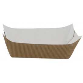 0950 Barcute din carton rippled, kraft natur + alb,   400cc, 170 x 125 x 40 mm