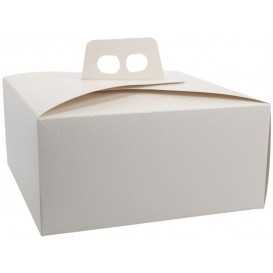 #GLT-3600-CMD Cutie din carton cu maner pentru tort, 250 x 250 x 120 mm, piele alba