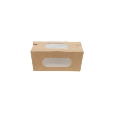 #CTR-CRTKNA-1400 Caserole din carton cu fereastra, 110 x 95 x 45 mm, kraft natur + alb