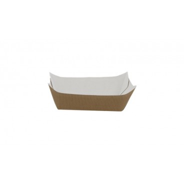 0950 Barcute din carton rippled, kraft natur + alb,   400cc, 170 x 125 x 40 mm