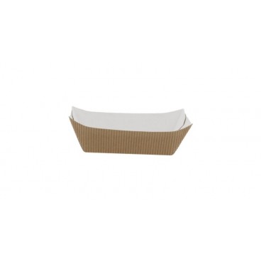 0950 Barcute din carton rippled, kraft natur + alb,   220cc, 115 x 100 x 37 mm